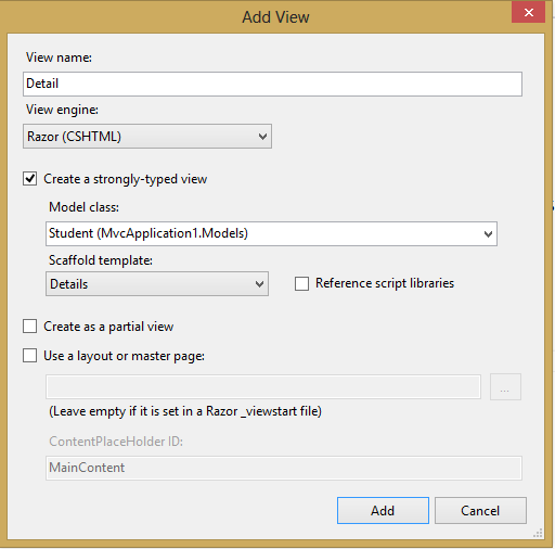 MVC Scaffolding Details